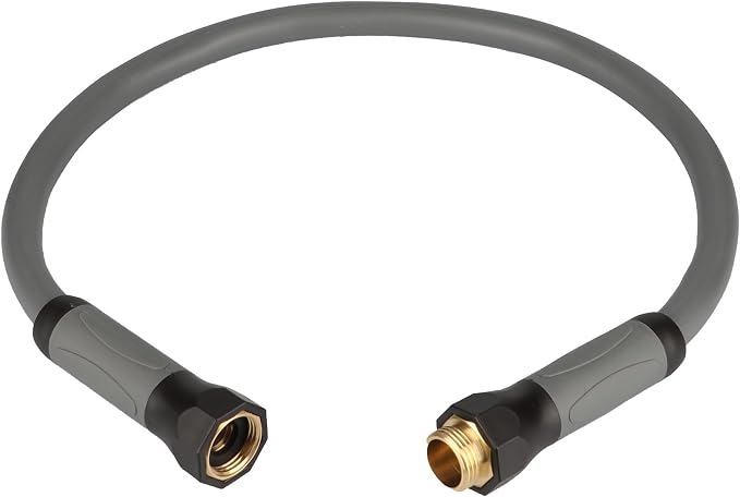 YOTOO Heavy Duty Hybrid Garden Lead in Water Hose 5/8-Inch by 3-Feet 150 PSI, Kink Resistant, All-Weather Flexible with Swivel Grip Handle and 3/4" GHT Solid Brass Fittings, Gray