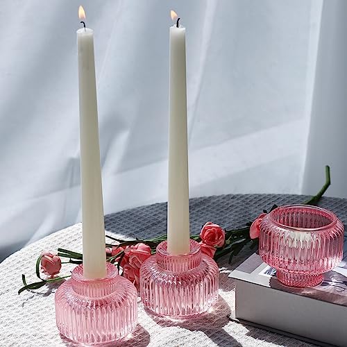 Woho Pink Candlestick Holders Set of 4, Taper Candle Holders for Birthday - Image 2