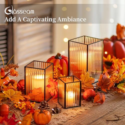 Glasseam 3Pcs Square Black Glass Hurricane Candle Holder for Pillar Candles - Image 3