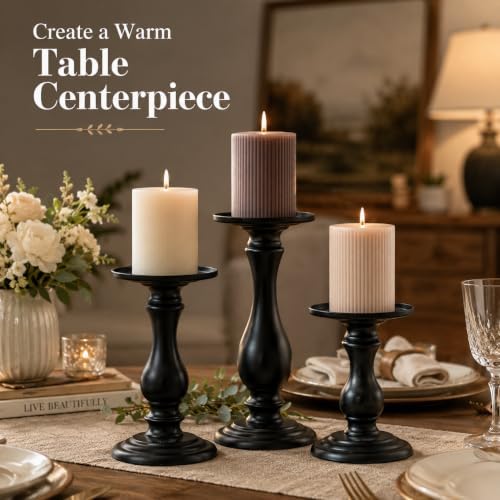 Matte Black Pillar Candle Holders Set of 3, 6/8/10 Inch Metal Stands for 3 or 4 Inch Pillars, Fireplace Mantel Table Centerpiece, Rustic Farmhouse Wedding Decor - Image 5