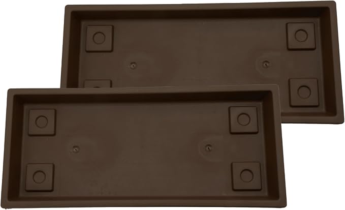 The HC Companies 17.5 Inch Venetian Rectangular Plant Saucer, Lightweight UV-Resistant Plastic Outdoor & Indoor Flower Pot Tray, 2-Pack Plant Pot Trays for Garden & Home Decor, Chocolate