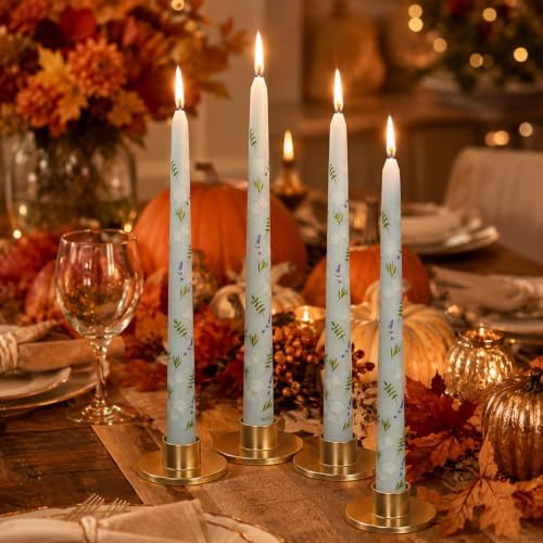 Floral Taper Candle Dripless Candlesticks -4pcs Blue Unscented Candle Long Candle Sticks 10inches Flower Tapered Candles for Home Party Restaurant Holiday Decor,8D4T-PGY - Image 2
