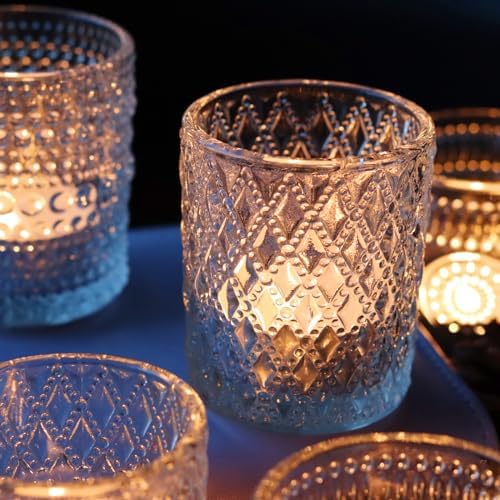 Clear Glass Votive Candle Holders, 12 pcs 3 Patterns Tealight Candle Holders for Wedding Table Centerpiece Birthday Party Thanksgiving Christmas Decoration - Image 3