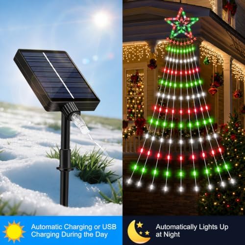 Solar Christmas Tree Lights, 18.37ft 532LED, Red Green White - Image 5