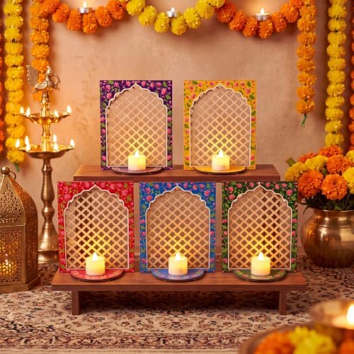 DoubleFill 20pcs Diwali Wooden Candle Holders for Wall Decor, Floral Lotus - Image 4