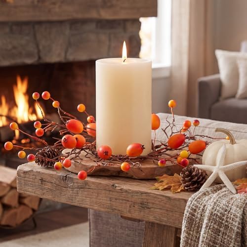 Daifunli 2 Pcs Fall Candle Rings Wreaths for Pillar 3.25 Inch Berry Pod - Image 4