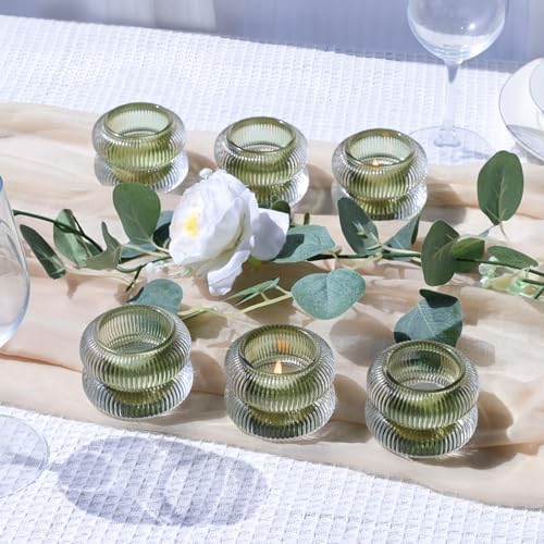 Woho Green Glass Votive Candle Holders Set of 6 for Spring Wedding Table - Image 3