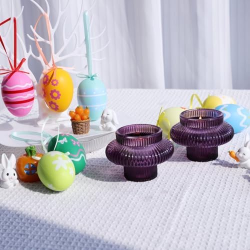 VOHO Set of 6 Purple Taper Candle Holders for Halloween Thanksgiving Gifts - Image 2