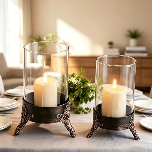 Set of 2 Hurricane Candle Holders, Metal Holders for Pillar Candles by TSMIMTS