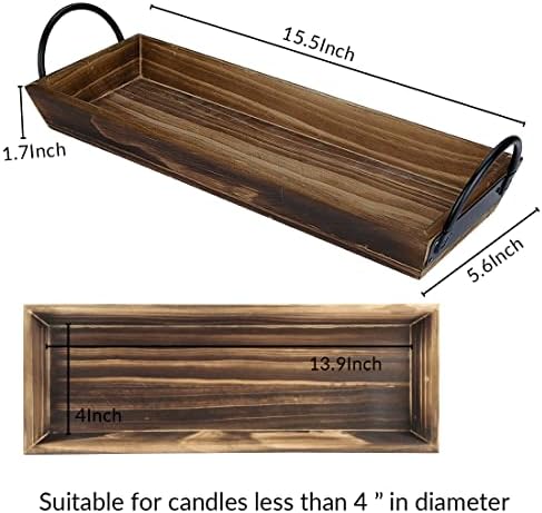 Natural Wood Candle Tray, Metal Handles, Farmhouse Centerpiece, Home Decor - Image 5