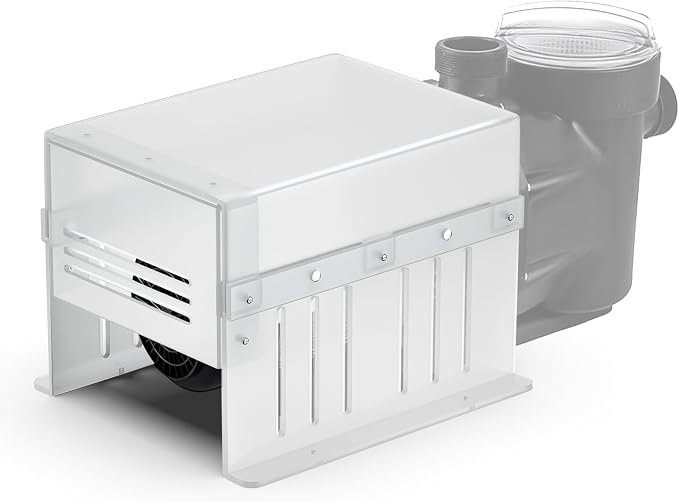 Salcod Pool Pump Cover for Outside Units, UV-Resistant ABS, White | Fits 1/3 to 2 HP Motors, 4.25–5.25 Inch Diameter, UV- and Water-Resistant ABS, Side Vents, Heat-Reflective White