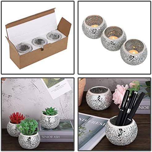OwnMy 3PCS Mosaic Glass Tea Light Holders Round Bowl Votive Candle Holders - Image 4