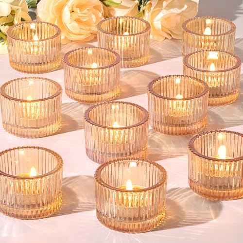 12 Pack Tealight Gold Candle Holders, Votive Tea Light Candle Holder by LOVELIGHTLOVELIFE