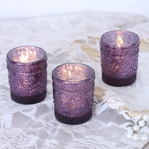 VOHO 12pcs Sunflower Purple Votive Candle Holders for Table Centerpiece - Image 3