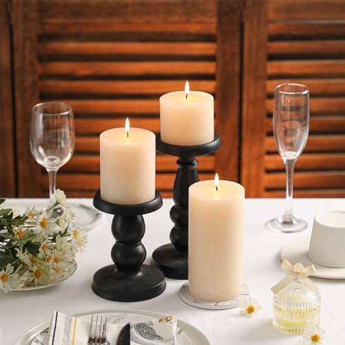 3x4 Inch Ivory Pillar Candles Set of 3 - Hand-Poured Unscented Candles, Long Clean Burning, Large Big Candle, Smokeless Dripless Candle for Dinner Table, Wedding, Home, Bathroom, Rustic Decor - Image 4