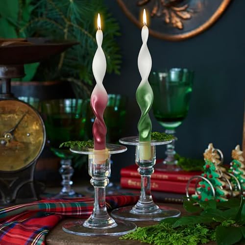 10 Inches Christmas Spiral Taper Candles Colorful Twisted Candle Dripless Long Candles, Handmade Candlesticks for Wedding Dinner Decor, Set of 4(Gradient Metallic Red Green) - Image 6