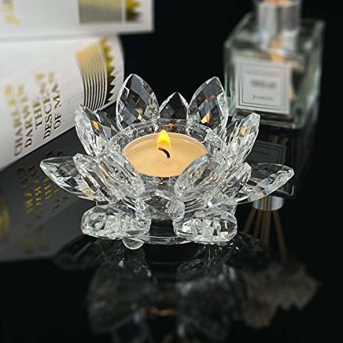 Crystal Lotus Flower Tealight Candle Holders/Glass Tea Light Candlestick Decor Decoration for Christmas Home Wedding Party… (Clean 1pc) - Image 2