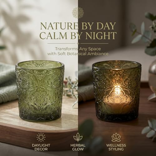 Moss Green Mandala Glass Tealight Holders, 12 Pack - Image 5