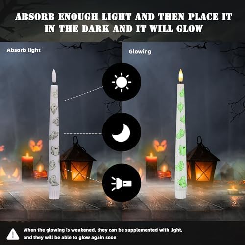 Halloween Flameless Taper Candles with Ghosts, 9.6" Battery Operated Candle - Image 3