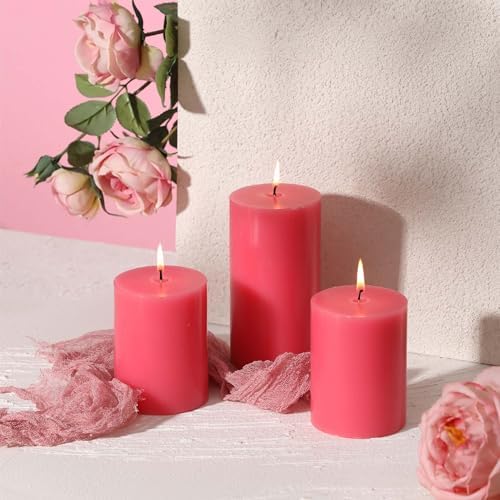 3x4 Inch Pink Pillar Candles Set of 3 - Decorative Unscented Pillar Candle - Easter Valentines Day Candles - Long Burning Dripless Smokeless Large Pillar Candle for Wedding Table, Dinner Decor - Image 2