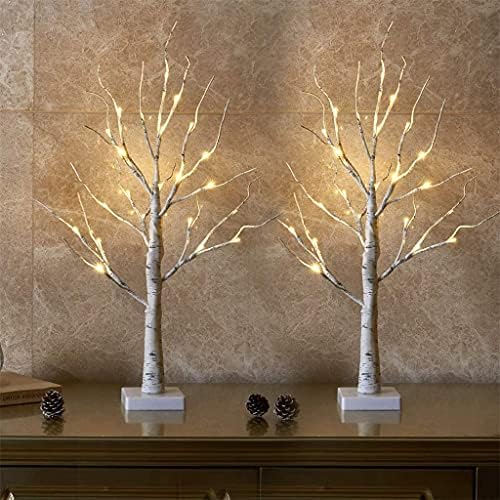 EAMBRITE Christmas Decorations Indoor Lighted Birch Tree Home Decor, 2Pack 24 LED Light Up Tabletop Mini Small Artificial White Trees Lamp with Lights Battery Operated/USB for Winter Table Mantel 2FT by EAMBRITE