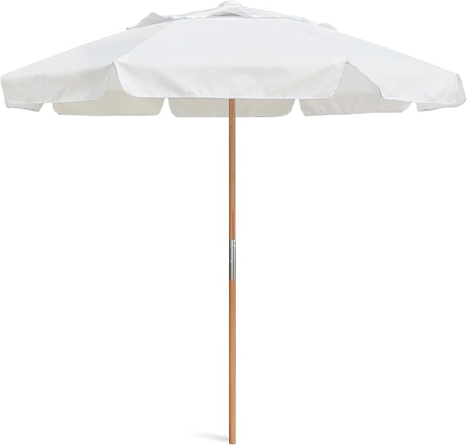 AMMSUN 7.8ft Outdoor Patio Umbrella, Boho Beach & Market Umbrella with UPF 50+ Water-Resistant Canvas, Ash Wood Pole, Air Vent and Carry Bag for Patios, Gardens, Decks and Poolside (Arctic White)