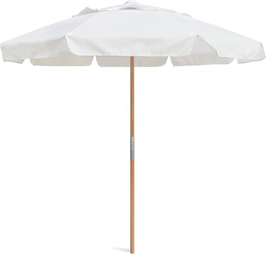 AMMSUN 7.8ft Outdoor Patio Umbrella, Boho Beach & Market Umbrella with UPF 50+ Water-Resistant Canvas, Ash Wood Pole, Air Vent and Carry Bag for Patios, Gardens, Decks and Poolside (Arctic White)