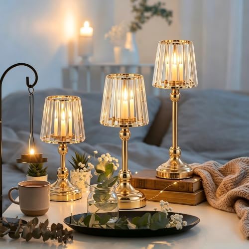 Set of 3 Glass Gold Hurricane Candle Holders - Image 5