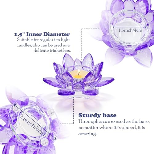 1 Pc Purple Crystal Lotus Flower Tealight Candle Holder | Glass Votive Candlestick Decor for Home, Wedding, Party & Christmas Table Centerpieces - Image 3