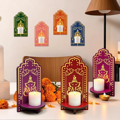 14 Pack Diwali Lotus Wooden Tea Light Diya Holder - Image 6