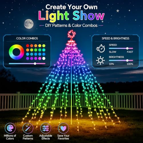 13.5FT Outdoor Smart Christmas Tree Waterfall LED Lights - Image 3