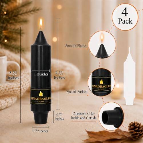 5 Inch Short Black Taper Candles 4 Pack, Gothic Halloween Decor - Image 3