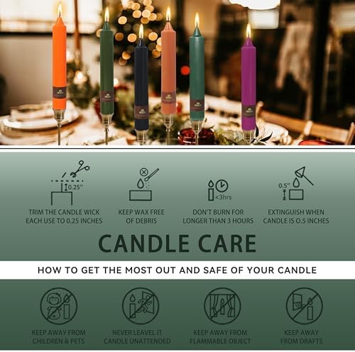 Christmas Green Candle 9 Inch Tall Smokeless Taper Candles 4 Pack Unscented Dinner Candle for Christmas Festive, Halloween Thanksgiving Day Fall Home Decor - Image 6