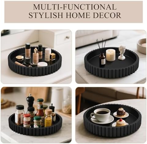Decorative Tray for Coffee Table Decor, 11" Round Wooden Coffee Table Tray, Modern Decorative Trays for Home Decor, Living Room, Entry, Dining Room (Black) - Image 5
