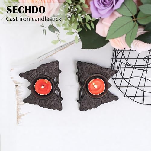 Small Cast Iron Candle Holder, Small Handmade Vintage Candlestick Holders, Rustic Tea Light Candle Holder, Farmhouse Candle Stand for Fireplace Shelf Home Decor (Butterfly Pattern) - Image 5