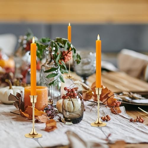 Orange Flameless Taper Candles with Remote and Timer, 9.65" Real Wax LED Candlesticks, Battery Operated Autumn Candles with 3D Flickering Flame, Thanksgiving & Halloween Table Decor, 3 Pack - Image 5