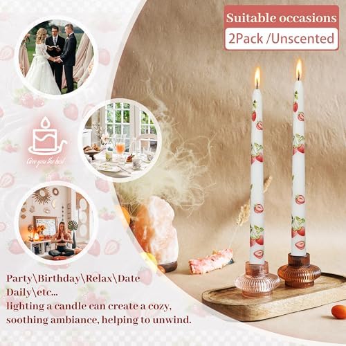 White Strawberry 10 inch Straight Taper Candles - Strawberry Handmade Printing Candlesticks Tall Tapered Candle for Home Garden Decor Simple Modern Weddings 2Pcs - Image 6