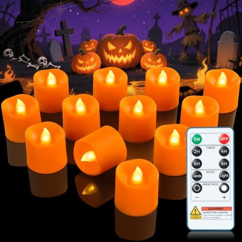 Homemory Orange Flameless LED Votive Tealight Candles & Timer Remote,12Pack by Homemory