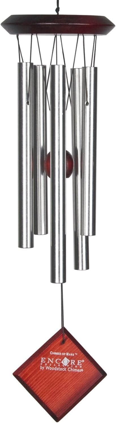 Woodstock Wind Chimes of Mars Chimes for Outside, 17" Silver Small Light Sound Wind Chime Décor for Outdoor Garden, Patio, Porch, Encore Collection