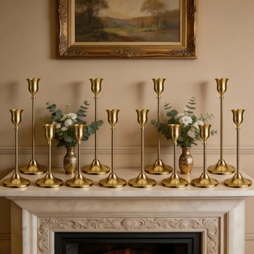 36 Pcs Gold Candlestick Holders, Vintage Metal Candle Holders Taper Candle Stands, Tall Golden Brass Tapered Candle Holder for Wedding Tables Centerpieces Decor - Image 7