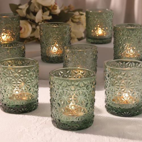 Lanttu 12 Pack Green Votive Candle Holders 2.2"*2.6" Tealight Candle Holder by Lanttu