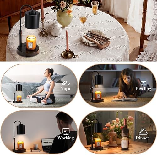 CASTLELIFE Candle Warmer Lamp with Timer & Dimmer, Height Adjustable Electric Wax Melt Warmer for Jar Candles, Gifts for Mom Home Decor, Black - Image 5