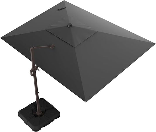 9x12 FT Cantilever Patio Umbrella with Base, Large Rectangular Offset Outdoor Umbrella with 360° Rotation, Heavy Duty Shade Umbrella for Garden Backyard Deck Poolside Courtyard, Grey
