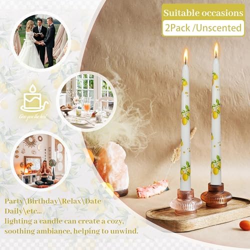 10 Inch White Lemon Taper Candles - 2PCS Unscented Long Candle Sticks with Lemon Print Perfect for Holiday Celebration Family Gatherings Weddings and Restaurants - Image 3