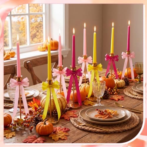 12 Pcs Pink and Yellow Party Taper Candles with 3 Roll Ribbon - Image 6