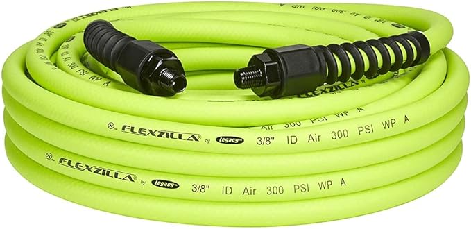 Flexzilla Open Face Retractable Air Hose Reel, 3/8 in. x 50 ft., Heavy Duty, Lightweight, Hybrid, ZillaGreen - L8611FZ & Pro Air Hose, 3/8 in. x 50 ft, Heavy Duty, Lightweight, Hybrid, ZillaGreen