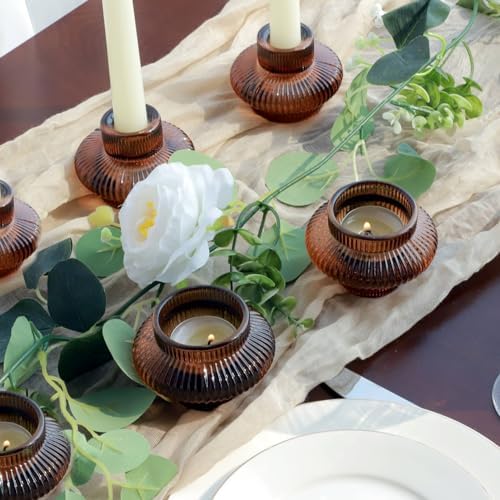 VOHO 18pcs Amber Taper Candle Holders for Table Centerpiece Wedding Party - Image 6