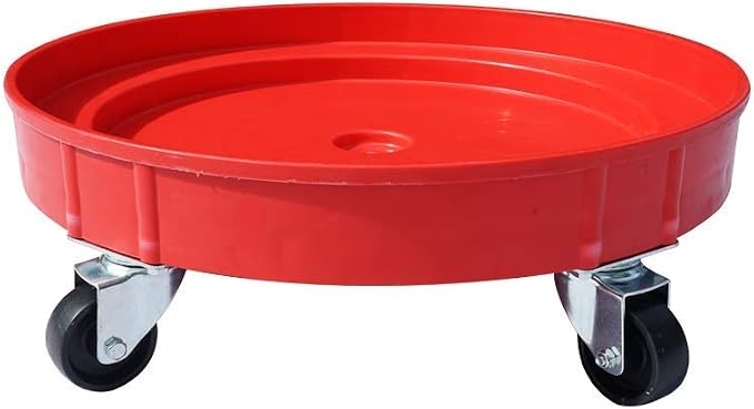 ELAFROS 30 Gallon and 55 Gallon Heavy Duty Plastic Drum Dolly – Durable Plastic Drum Cart 900 lb. Capacity- Barrel Dolly with 5 Swivel Casters Wheel,Red