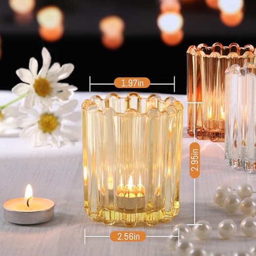 12PCS Votive Candle Holder, Orange Ribbed Votive Tealight Candle Holders - Image 2
