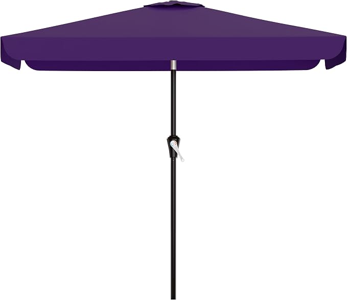 AreShark 6.5 x 10 FT Rectangular Valance Patio Umbrella, Outdoor Umbrella with Tilt and Crank, Market Table Umbrellas W/ 6 Ribs UV Protection for Garden, Deck, Backyard and Pool, Dark Purple